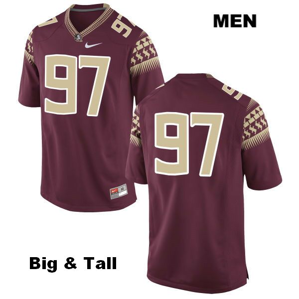 Men's NCAA Nike Florida State Seminoles #97 Isaiah Smallwood College Big & Tall No Name Red Stitched Authentic Football Jersey FFV0669HY